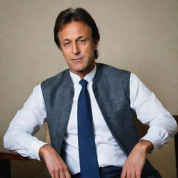 A portrait of Imran Khan in a dignified pose