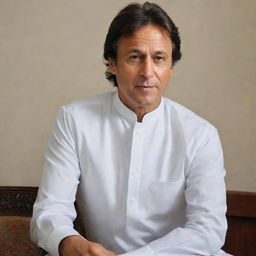 A portrait of Imran Khan in a dignified pose