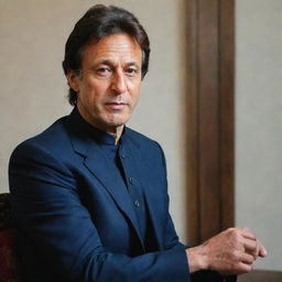 A portrait of Imran Khan in a dignified pose