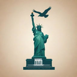 Design a modern logo featuring a house, an eagle flying overhead, and the silhouette of the Statue of Liberty incorporated into the design.