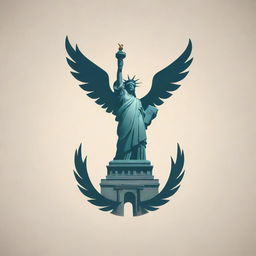 Design a modern logo featuring a house, an eagle flying overhead, and the silhouette of the Statue of Liberty incorporated into the design.