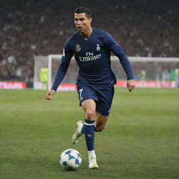 Cristiano Ronaldo in action during a football match, showcasing incredible skill and athleticism.