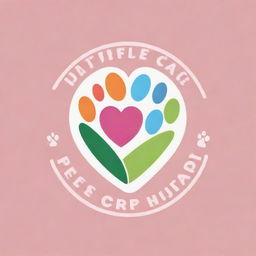 Generate a playful, colorful logo for a pet daycare center, incorporating elements of a variety of animals and symbols of care like a heart or a paw print.