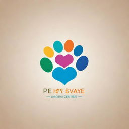 Generate a playful, colorful logo for a pet daycare center, incorporating elements of a variety of animals and symbols of care like a heart or a paw print.