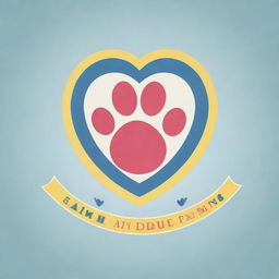 Generate a playful, colorful logo for a pet daycare center, incorporating elements of a variety of animals and symbols of care like a heart or a paw print.