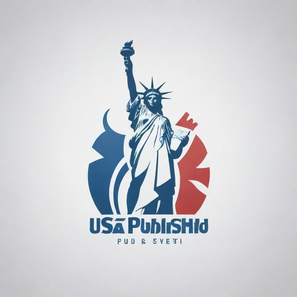 Create a creative and unique logo for 'USA Publishing House' with the words incorporating an abstract representation of the Statue of Liberty.