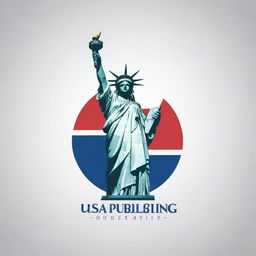 Create a creative and unique logo for 'USA Publishing House' with the words incorporating an abstract representation of the Statue of Liberty.