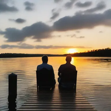 The couple sat by the calm waterfront, enjoying the sunset and watching the gunnels swim gracefully in the distance.