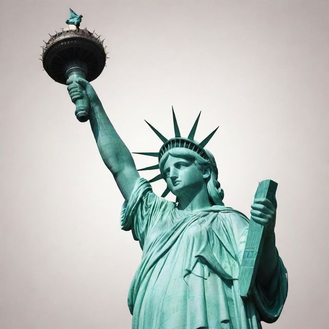 Create an image where the Statue of Liberty is imaginatively emerging from the letters spelling 'USA'.