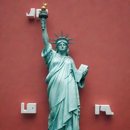 Create an image where the Statue of Liberty is imaginatively emerging from the letters spelling 'USA'.