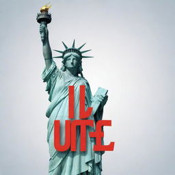 Create an image where the Statue of Liberty is imaginatively emerging from the letters spelling 'USA'.