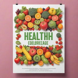 Create a visually striking poster that promotes a healthy lifestyle. Include elements such as fresh fruits, vegetables, people exercising, and a motivating slogan.