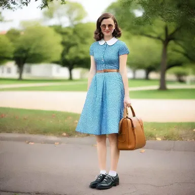 She paired her vintage dress with a pair of saddle shoes for a retro-inspired look.