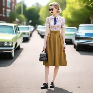 She paired her vintage dress with a pair of saddle shoes for a retro-inspired look.