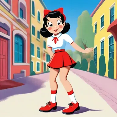 The cartoon character's signature outfit always included bright red saddle shoes that brought a playful element to her style.