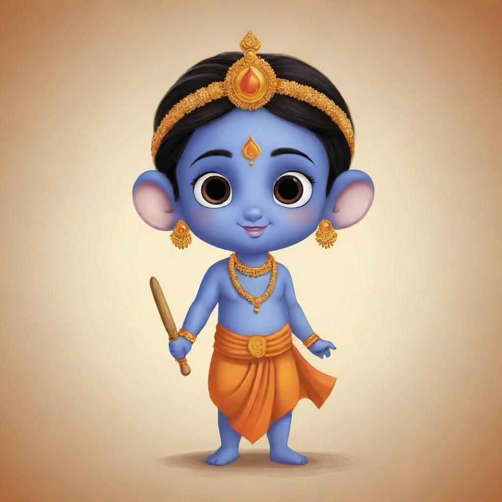 Illustrate a cute depiction of 'Ram Lalla', the young avatar of Lord Rama from Hindu mythology. He should be portrayed in a traditional Indian attire, with an innocent and adorable expression.