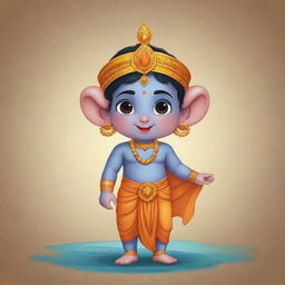 Illustrate a cute depiction of 'Ram Lalla', the young avatar of Lord Rama from Hindu mythology. He should be portrayed in a traditional Indian attire, with an innocent and adorable expression.