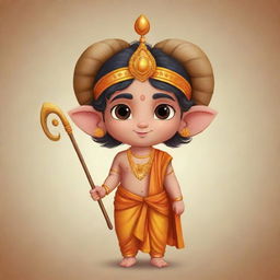 Illustrate a cute depiction of 'Ram Lalla', the young avatar of Lord Rama from Hindu mythology. He should be portrayed in a traditional Indian attire, with an innocent and adorable expression.