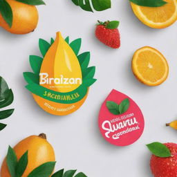 Design a vibrant and lively logo for a Brazilian juice brand, incorporating elements of tropical fruits and Brazilian culture.