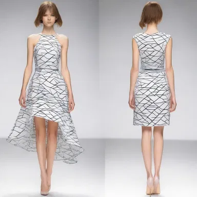 The fashion designer incorporated the concept of a simple fracture into the design pattern on the dress.