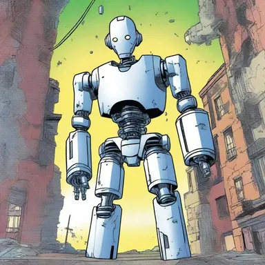In the comic book series, the main character's reification as a robot symbolizes the loss of humanity in a technologically advanced society.