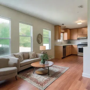 The open floor plan allows the natural light to stick about and fill the room.