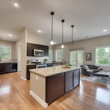 The open floor plan allows the natural light to stick about and fill the room.