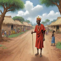 One day, a drought plagued the land, threatening the crops and livelihood of the villagers. The king announced a grand festival to appease the rain spirits and seek their mercy. African village ai cartoon