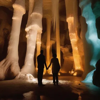 The couple held hands as they admired the beautiful stalagmites in the cave, creating a romantic atmosphere.