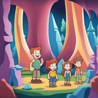 In the animated series, the characters explore a magical cave filled with colorful stalagmites.
