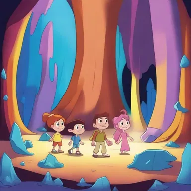 In the animated series, the characters explore a magical cave filled with colorful stalagmites.