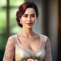 A high-quality digital art of a married woman, depicted in a respectful and wholesome manner