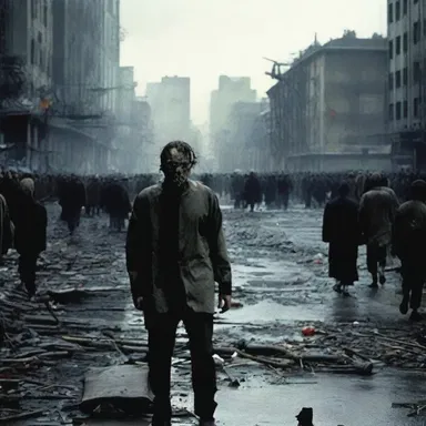 The horror movie depicted a dystopian society where democracy had collapsed, leading to widespread chaos and oppression.