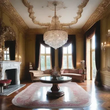 The luxurious mansion was adorned with chandeliers and walls adorned with stunning gemstones.