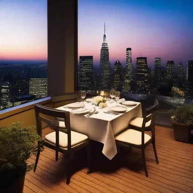 The couple enjoyed a romantic dinner in an urban rooftop restaurant, overlooking the city lights.