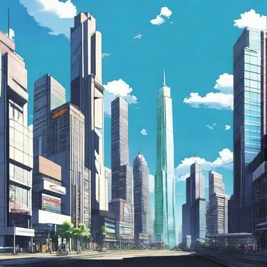 The urban setting of the anime series depicted a futuristic city with towering skyscrapers and advanced technology.