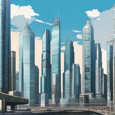 The urban setting of the anime series depicted a futuristic city with towering skyscrapers and advanced technology.