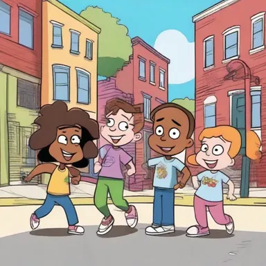 The cartoon show featured a group of friends having fun and getting into adventures in an urban neighborhood.