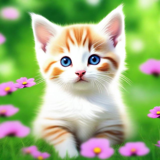 A high-quality digital art of a small, adorable kitten