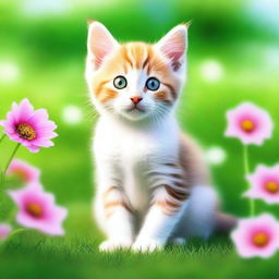 A high-quality digital art of a small, adorable kitten