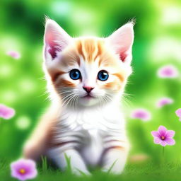 A high-quality digital art of a small, adorable kitten