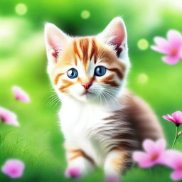 A high-quality digital art of a small, adorable kitten