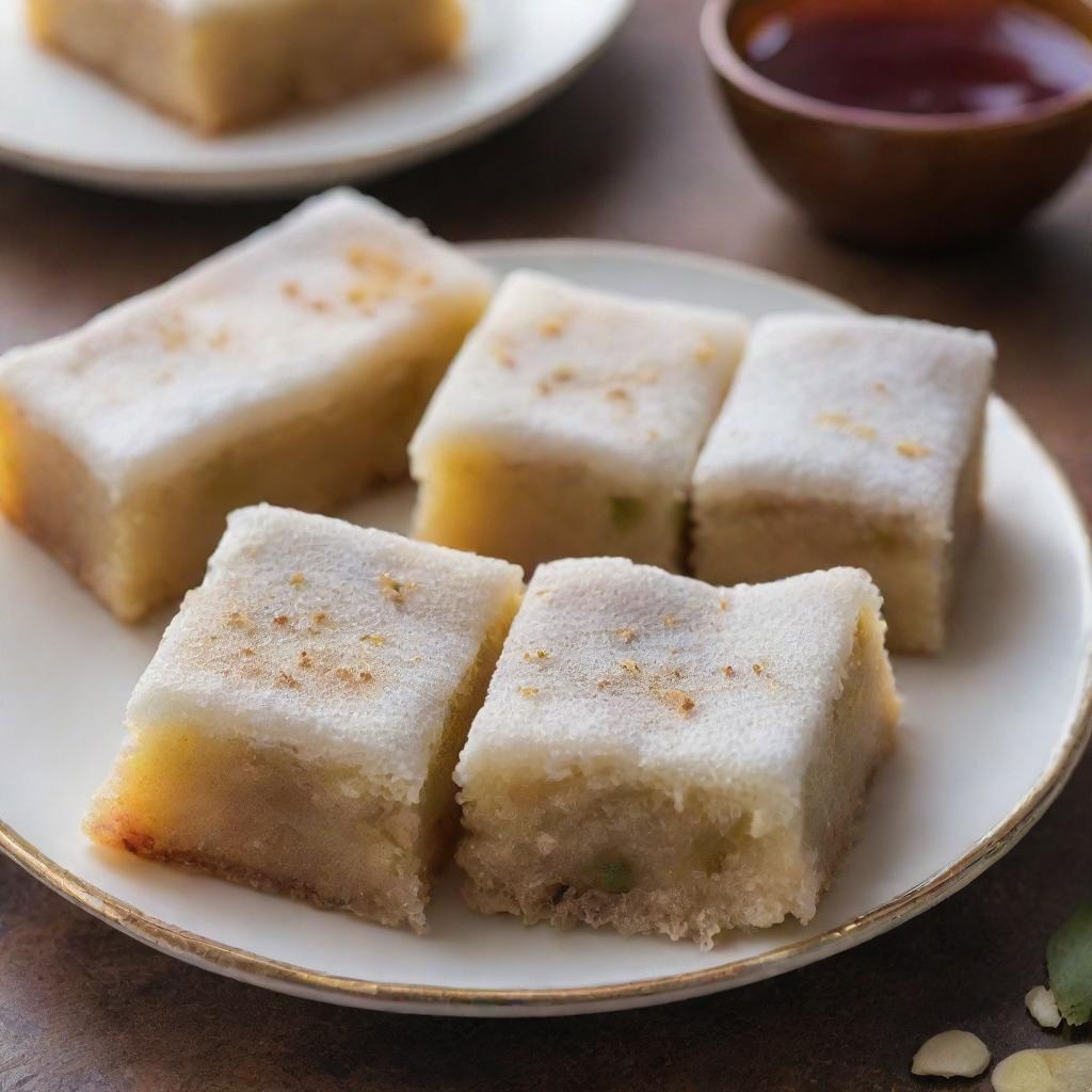 A traditional Middle Eastern sweet treat called Halawa, detailed and appetizing, showing the unique texture and color