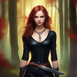 A beautifully crafted digital art for a book cover, featuring a young woman with light brown hair tinged with fiery red, and clear bright eyes