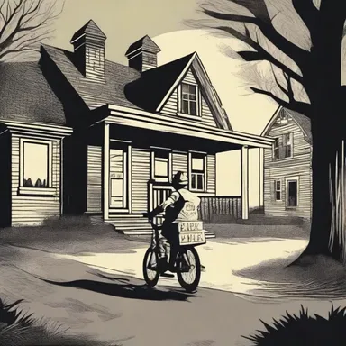 In the eerie darkness of midnight, the paper route takes a terrifying turn as the newspaper boy encounters a haunted house on his delivery route.