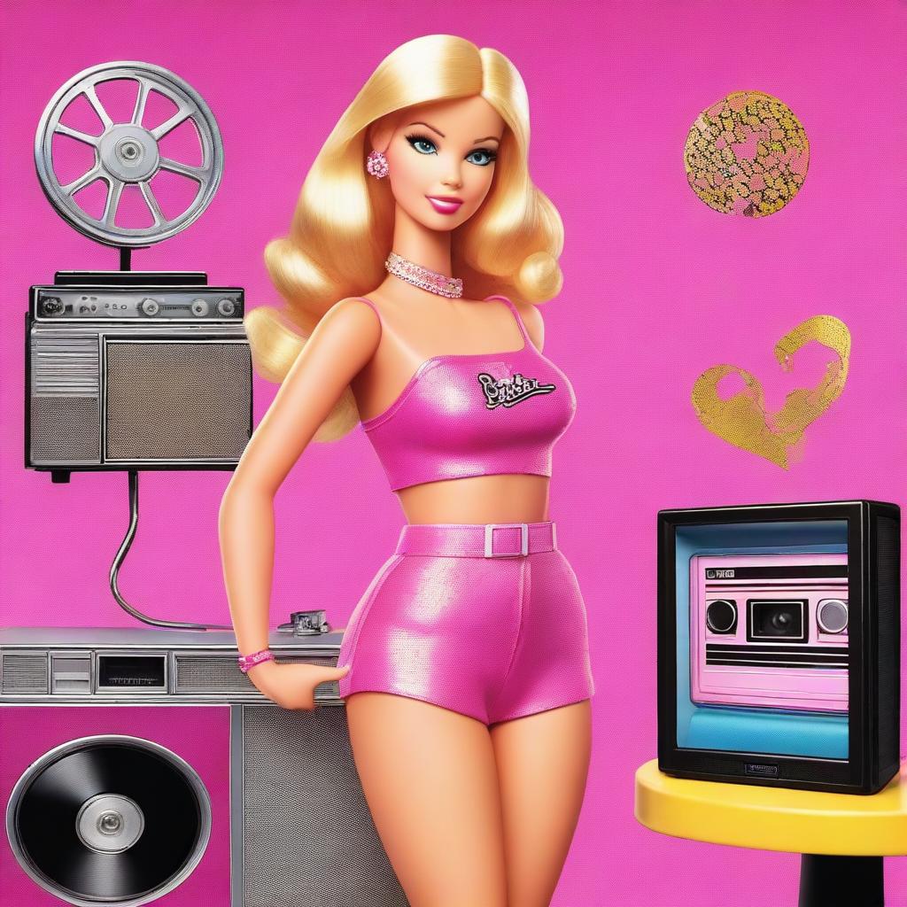 This digital art piece captures Barbie as a 15-year-old movie enthusiast