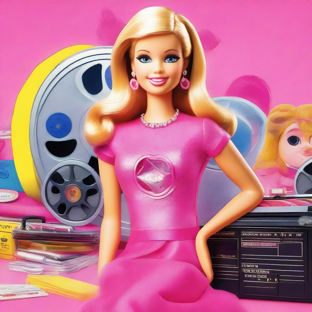 This digital art piece captures Barbie as a 15-year-old movie enthusiast