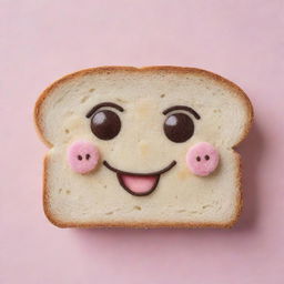 An adorable and fluffy kawaii style slice of bread, decorated with smiling faces.