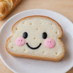 An adorable and fluffy kawaii style slice of bread, decorated with smiling faces.