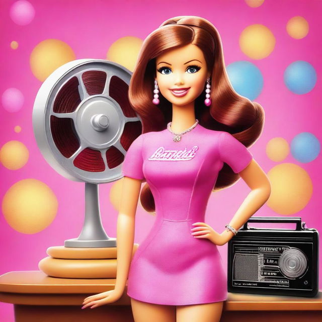 This digital art piece captures Barbie as a 15-year-old movie enthusiast